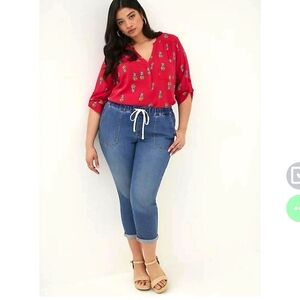 Torrid Harper Rayon Slub Pullover 3/4 sleeve Blouse Front Pockets & Pineapples